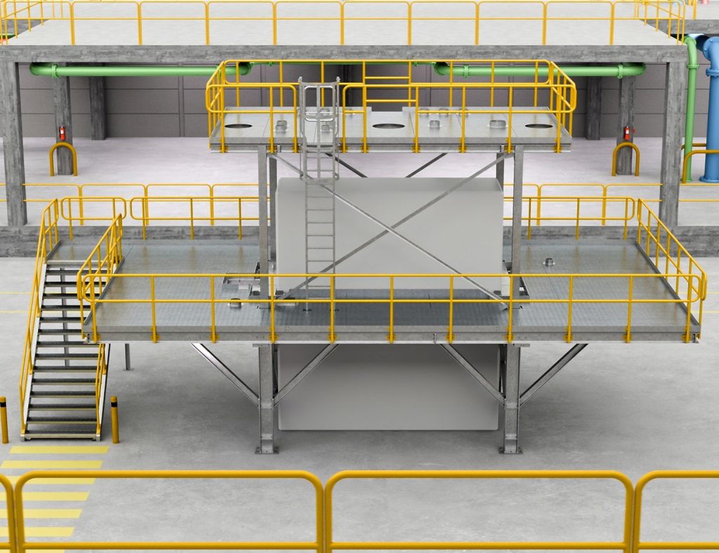 Przemysłowe platformy dostępowe EXC3 do separatorów procesowych – stalowy system wielopoziomowy w Veracruz
